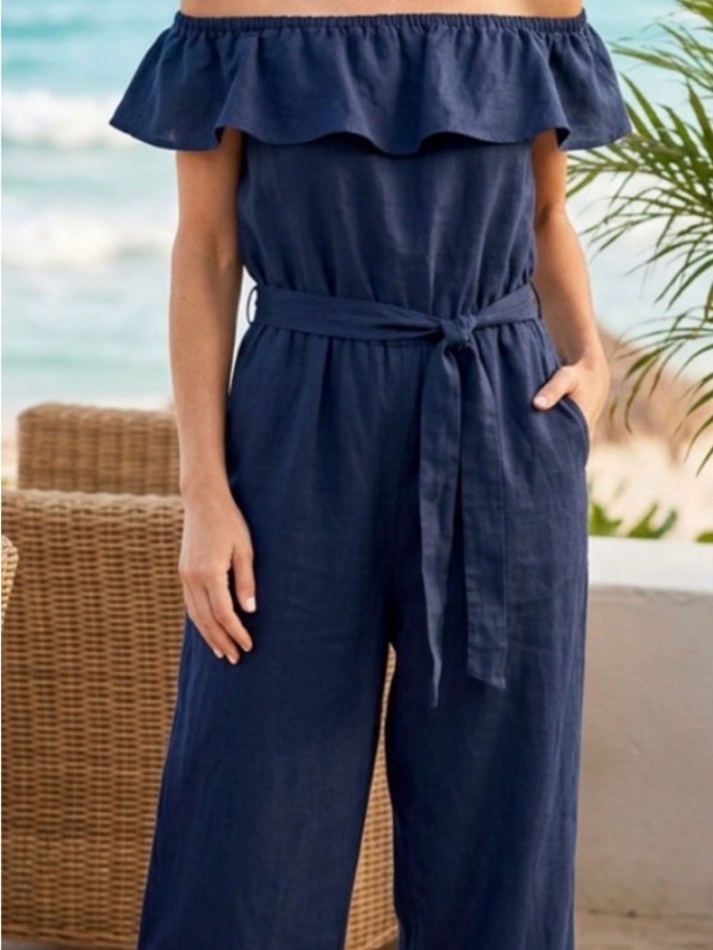 Tommy Bahama Navy Linen Blend Jumpsuit NWT